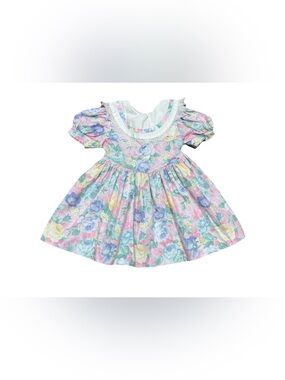 Vintage Girls Floral Lace Trim Dress Size 4T Pastel Multicolor 90s 80s Jo Lene